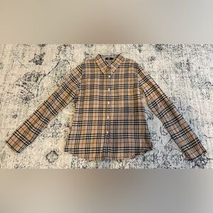 Burberry Beige and Black Checkered Kids Button Down Shirt